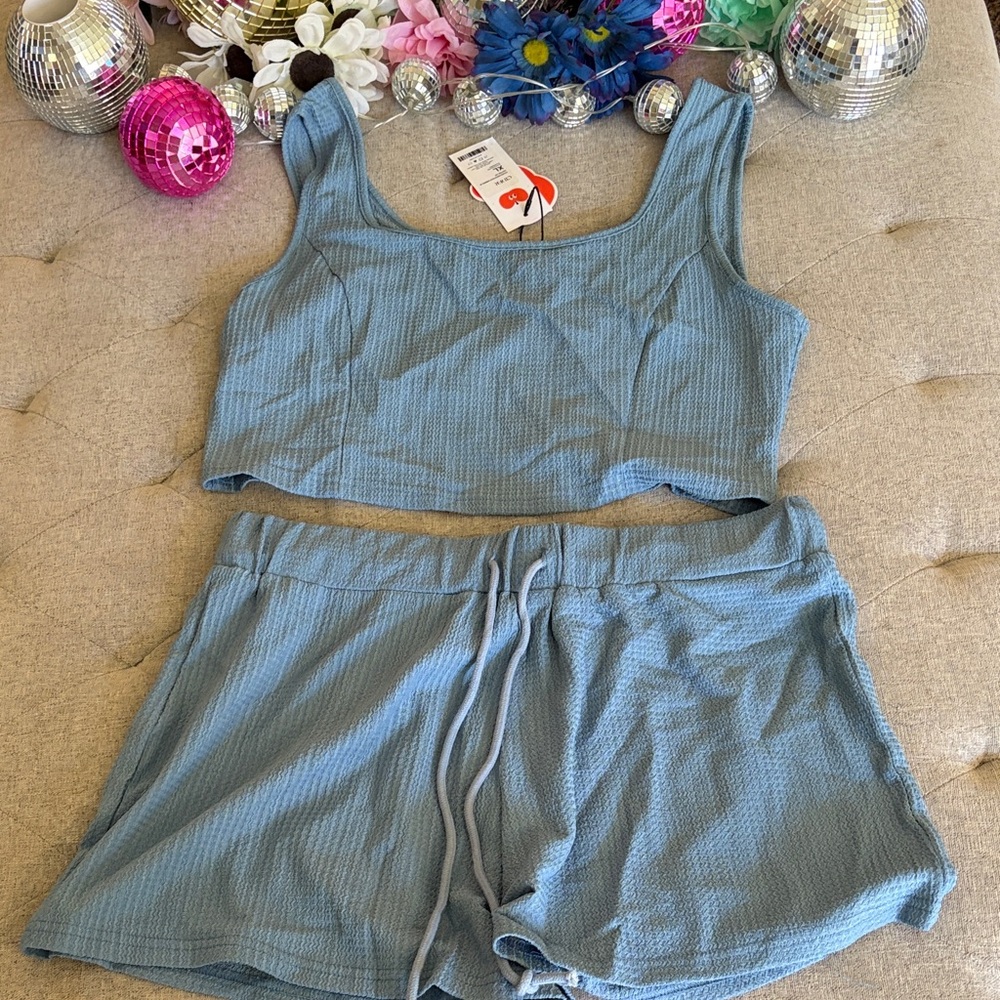 Blue Ribbed Tank & Shorts Set - Picture 11 of 11